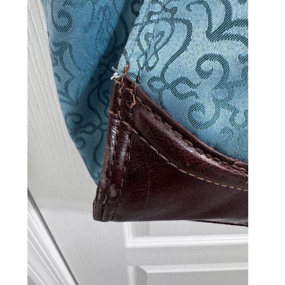 Reba Teal Dark Brown Trim Patterned Zip Sholder Bag Tote *see imperfections - Picture 14 of 15